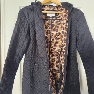 *LAUNDRY *Black Quilted Women's Jacket with Leopard Lining